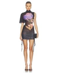 David Koma - Asymmetric Sleeve Printed Mesh Mini Dress - Lyst