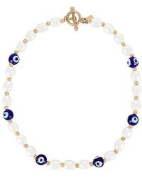 8 Other Reasons Beaded Evil Eye Toggle Necklace - White