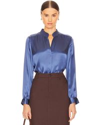 L'Agence - Bianca Band Collar Blouse - Lyst