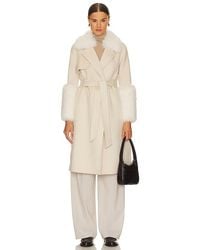 Adrienne Landau - Faux Fur Trim Wool Coat - Lyst