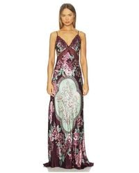 CAMILLA - V Neck Long Bias Slip Dress With Train - Lyst
