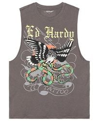 Ed Hardy - Eagle Snake Cutoff Tee En Color Gris Talla En - Lyst