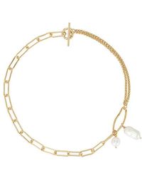 By Adina Eden - Pearl And Chain Toggle Necklace - Lyst