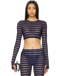 Norma Kamali - Cropped Long Sleeve Crewneck Top En Color Azul Marino Talla En - Lyst