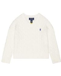 Polo Ralph Lauren - Long Sleeve Cotton Cable Knit V Neck Sweater - Lyst