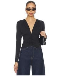 Susana Monaco - Gathered V Long Sleeve Top Top - Lyst