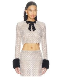 Bronx and Banco - Embellished Crop Top With Faux Fur Cuffs - Lyst
