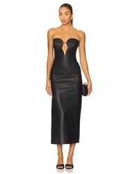 Bardot Kai Strapless Faux Leather Midi Dress in Brown | Lyst
