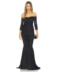 Norma Kamali - Off Shoulder Shirred Front Fishtail Gown - Lyst