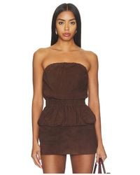 AEXAE - Lamb Leather Suede Ruched Bandeau Top - Lyst