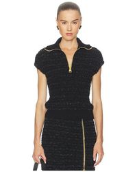 Balmain - Zipped Short Sleeve Tweed Top - Lyst