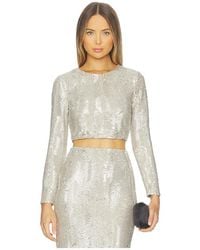 L'Agence - 'Agence Top De Manga Larga Con Lentejuelas Rogan En Color Plateado Metálico Talla (También En M, S, Xs, Xxs) - Lyst