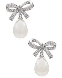 Shashi - Pave Bow Pearl Drop Earring - Lyst