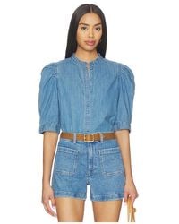 Madewell - Denim Puff Sleeve Band Collar Shirt - Lyst