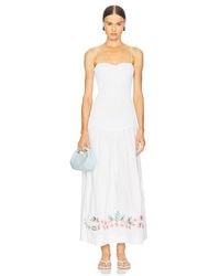 SWF - Shirred Embroidered Drop Hem Maxi Dress - Lyst