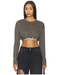 Area - Crystal Cluster Long Sleeve Cropped T-Shirt En Color Gris Talla (También En S, Xl, Xs) - Lyst