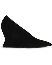 Balmain - Suede Wedge Pump In Noir - Lyst