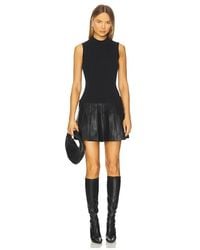 MILLY - Leather Pleated Skirt Knit Dress - Lyst