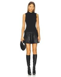 MILLY - Leather Pleated Skirt Knit Dress - Lyst