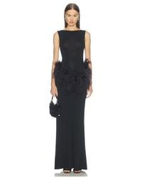 LAPOINTE - Jersey Long Sleeve Shirred Hip Gown With Feathers - Lyst