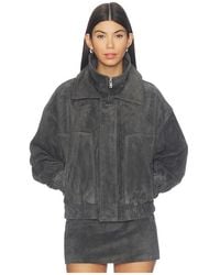 AEXAE - Leather Suede Funnel Bomber Jacket - Lyst