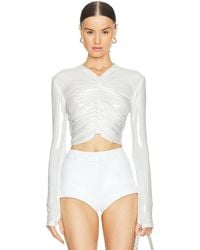 Norma Kamali - Long sleeve v neck shirred front top - Lyst