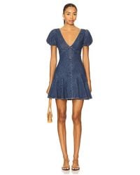Alice + Olivia - Fara Puff Sleeve Denim Mini Dress - Lyst