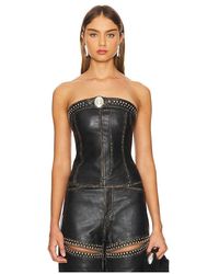 Area - Studded Leather Strapless Top - Lyst
