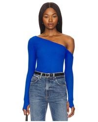 Michael Lauren - Magdalino Asymmetrical Fitted Cold Shoulder Long Sleeve Top En Color Azul Talla En - Lyst