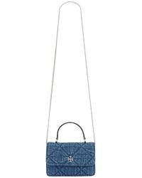 Tory Burch - Kira Diamond Quilt Denim Mini Top Handle Chain Wallet - Lyst