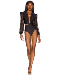 PATBO - Plunge Netted Sleeve Swimsuit - Lyst