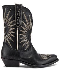 Golden Goose Wish Star Embroidered Leather Boots - Black