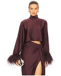 LAPOINTE - Lightweight Satin Caftan Top With Feathers - Lyst
