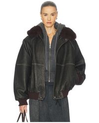 Helsa - The Oversized Leather Bomber With Faux Fur Collar - Lyst