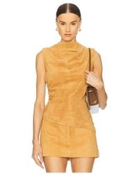 AEXAE - Leather Suede Ruched Top - Lyst