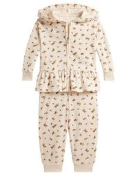 Polo Ralph Lauren - Baby Two Piece Set Long Sleeve Velour Floral Printed Ruffle Full-Zip With Jogger - Lyst