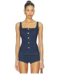 GOOD AMERICAN - Sleeveless Button Front Denim Top - Lyst