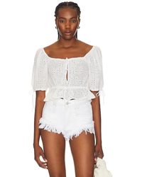 Ganni - Light Broderie Anglaise Cropped Top - Lyst