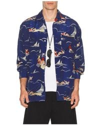 Beams Plus - Open Collar Cupro Print - Lyst