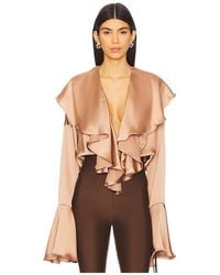 Norma Kamali - Body De Manga Larga Con Volantes En Color Bronce Talla En - Lyst