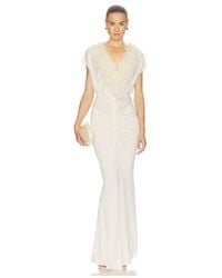 LAPOINTE - V Neck Shirred Gown With Feathers - Lyst