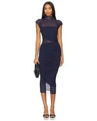 SER.O.YA - Vestido Midi Tabitha Mesh Ruched En Color Azul Marino Talla En - Lyst