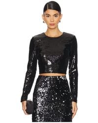L'Agence - Rogan Crop Sequin Long Sleeve Top - Lyst