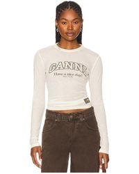 Ganni - Printed Marl Mesh Long Sleeve Top - Lyst