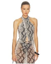LAPOINTE - X Revolve Printed Mesh Cross Bodysuit - Lyst