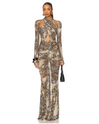 LAPOINTE - Printed Mesh Halter Ruched Gown - Lyst