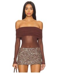 superdown - Mesh Panel Off-Shoulder Bodysuit - Lyst