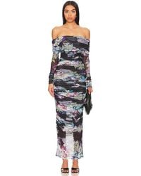 Nicholas - Vestido Midi Fruncido Con Hombros Descubiertos Oaklyn En Color Negro Talla (También En 2) - Lyst