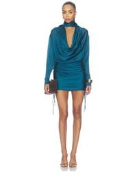 Balmain - Long Sleeve Open Neck Draped Silk Charmeuse Dress - Lyst