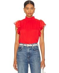 1.STATE - Smocked Turtleneck Flutter Sleeve Top In Red. Size Xxs. - Lyst